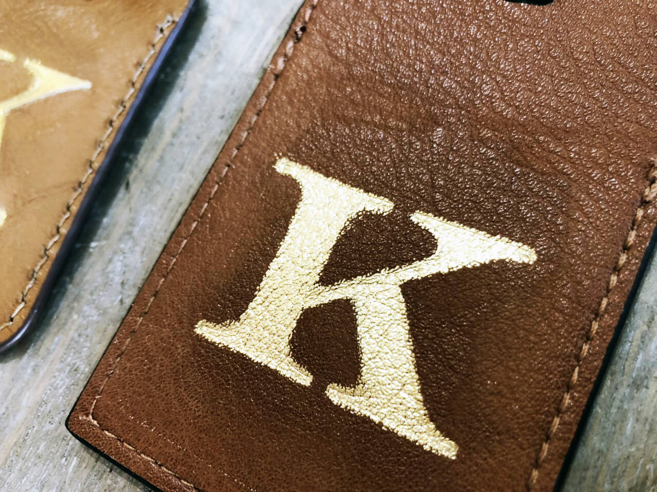 Gold foil embossed leather