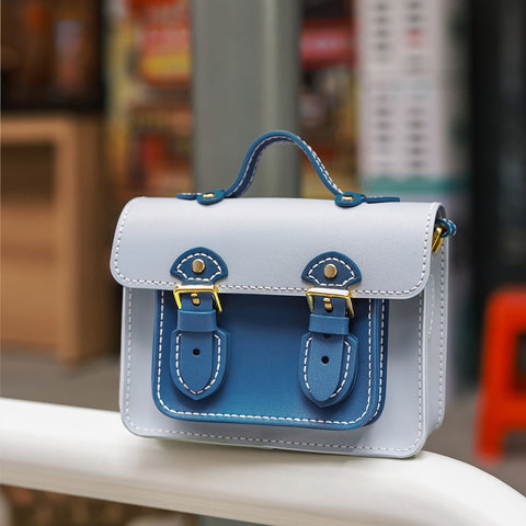 Lady Small Fashion DIY Leather Crossbody Bag Kit | Mix Color | Light Gray & Blue | POPSEWING™