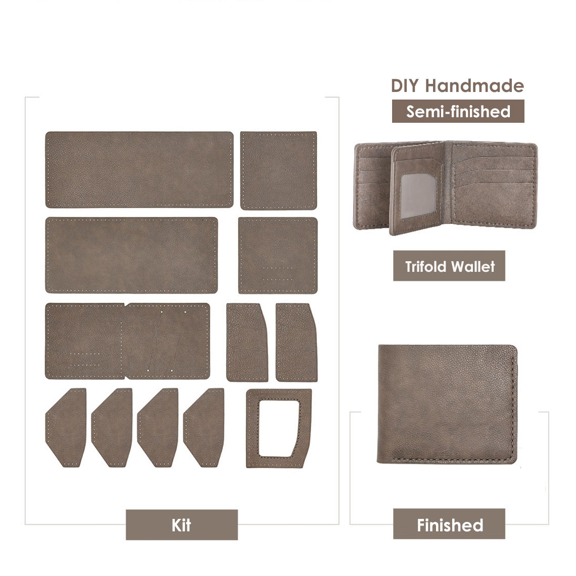 POPSEWING® Top Grain Leather Grey Men's Wallet DIY Kit