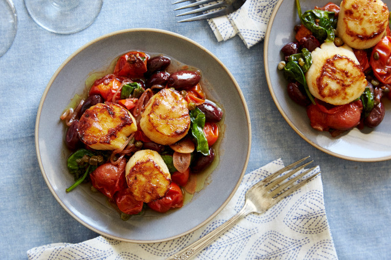 Date Night Scallops with Tomatoes, Capers and Kalamata Olives 