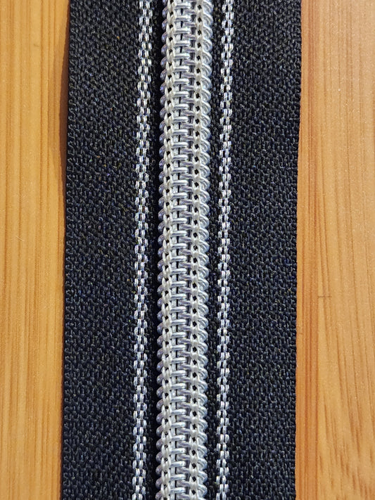 3 Nylon Zipper Tape - black silver - by the yard – Anna's Fabric