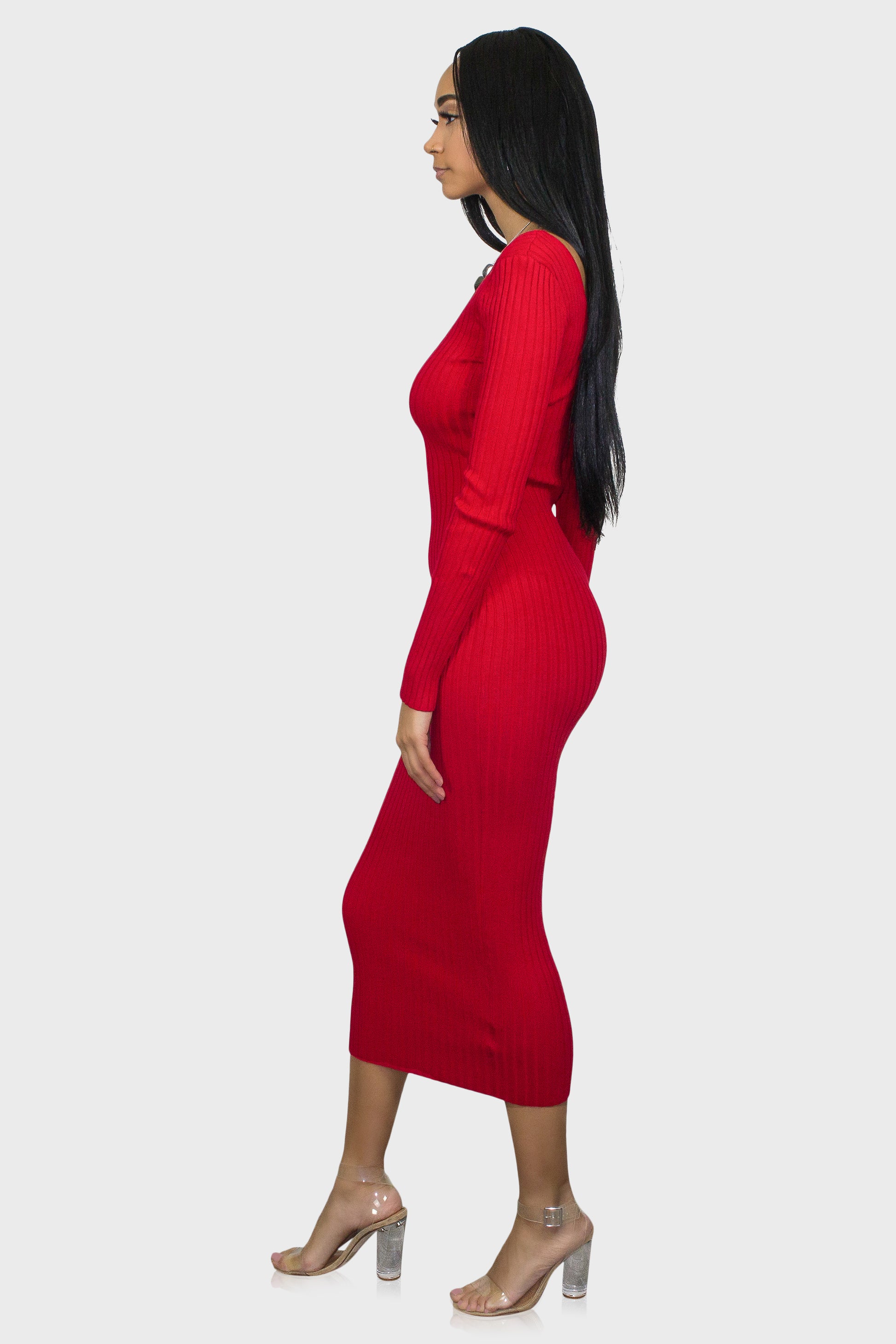 Express, Puff Sleeve Mock Neck Bodycon Sweater Dress in Racing Red