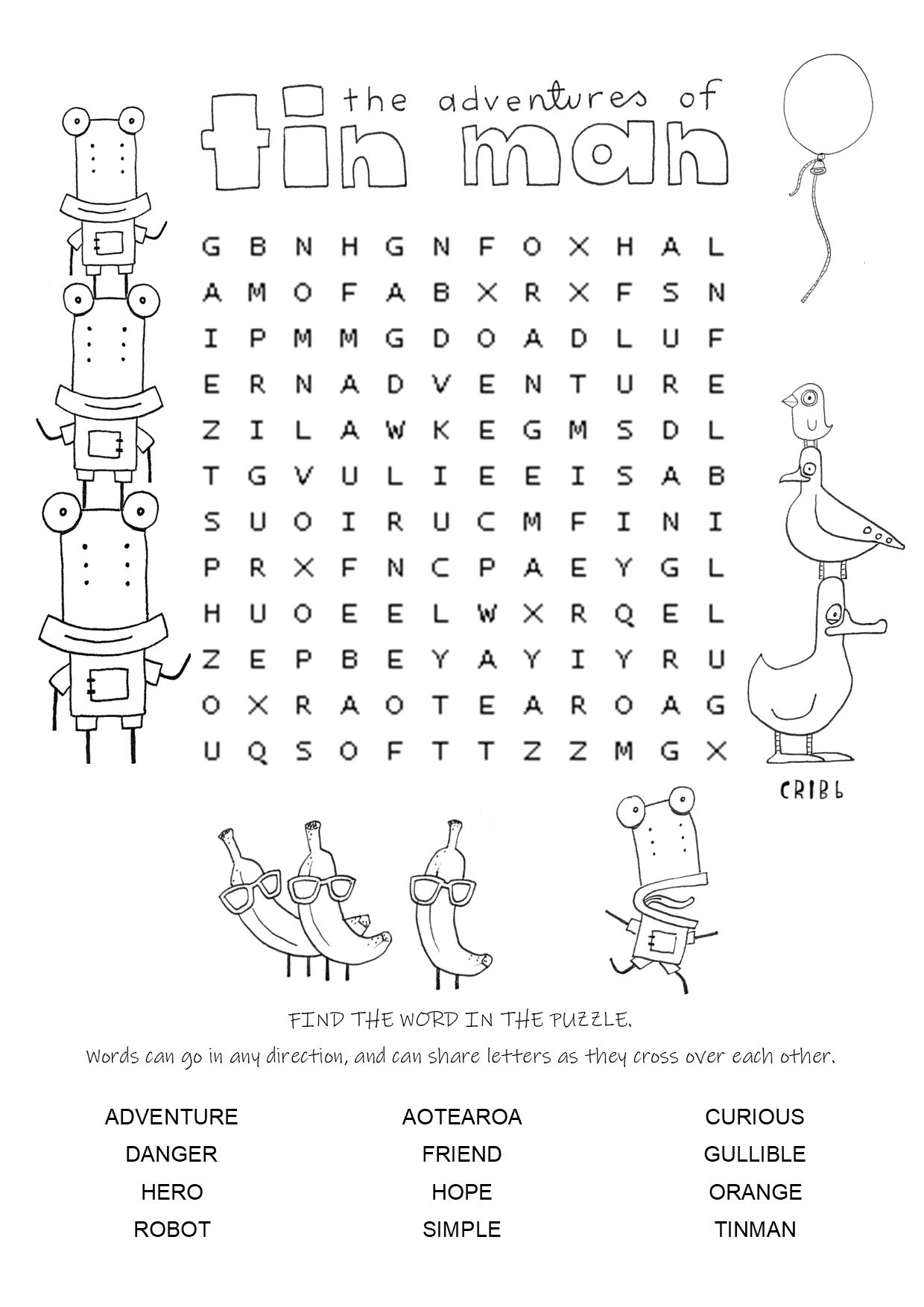 The Adventures of Tin Man word find activity