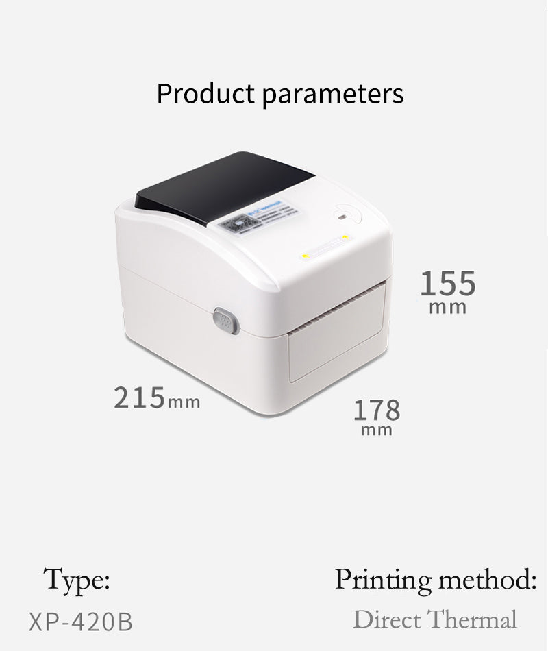 XP-420B 4 Inch Thermal Shipping Label Printer 25-115mm Barcode Sticker USB Bluetooth Wifi Interface