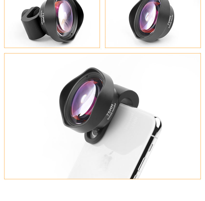 75mm Telephoto Macro Lens Super Macro Phone External Lens Multi Coated 40-75mm Focus Distance for Insect Floral Jewelry