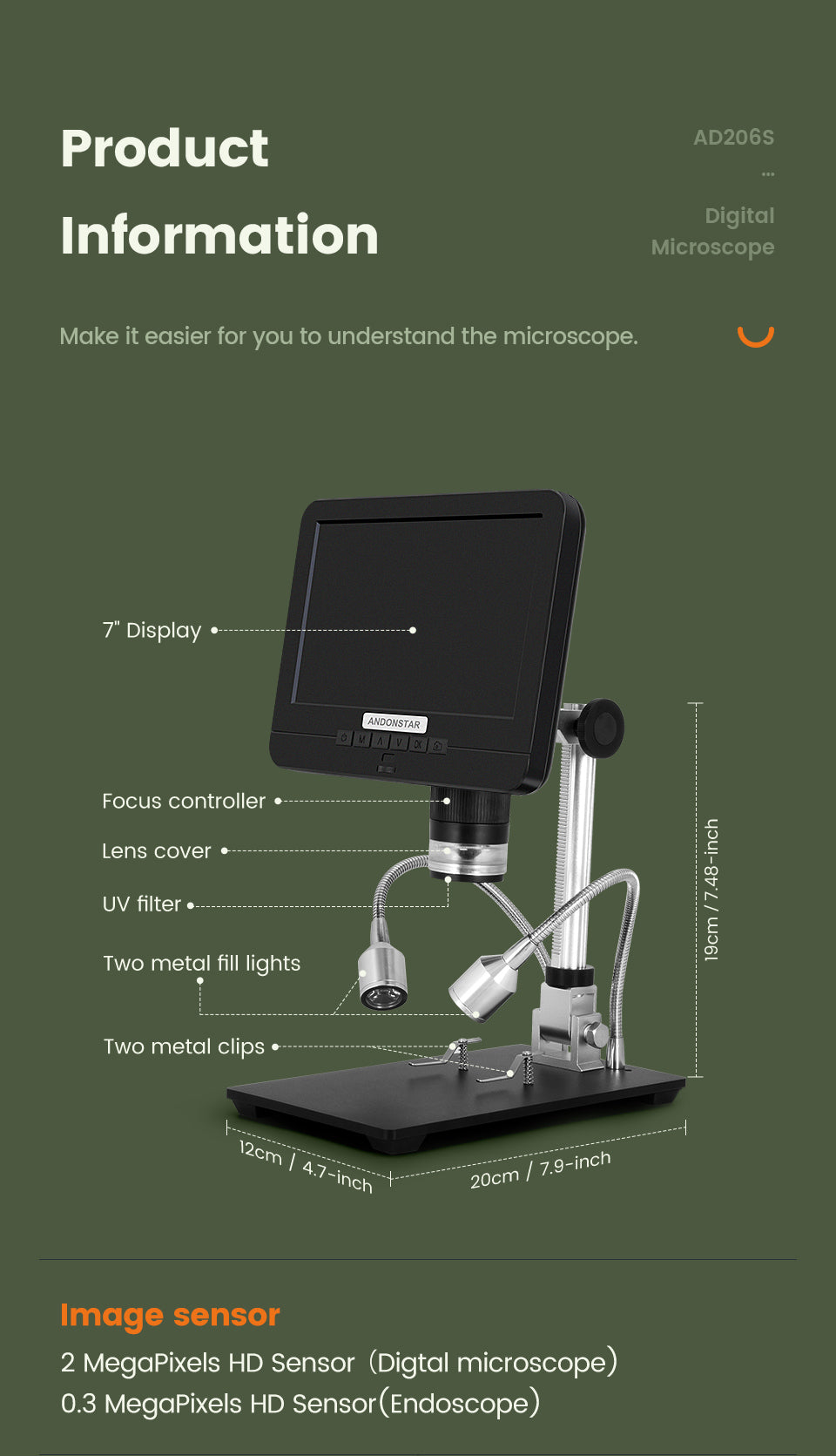 Double lens 7'' microscope and endoscope electronics digital microscope PCB Phone Repair SMD/SMT Soldering Tool