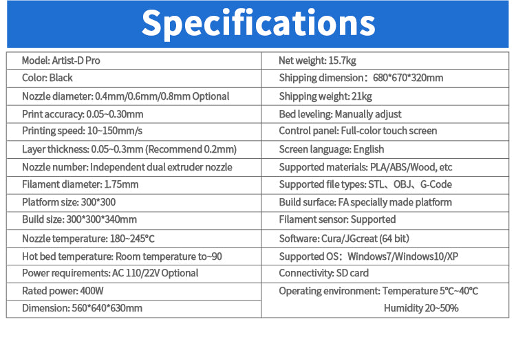 Artist D pro 3D Printer