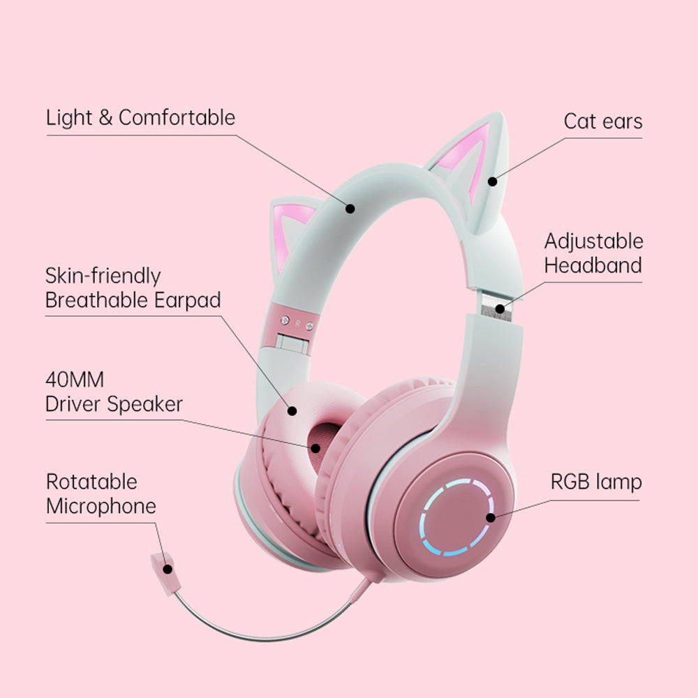 Bluetooth Wireless Headphones with Microphone Cat Ear Headphones for Girls