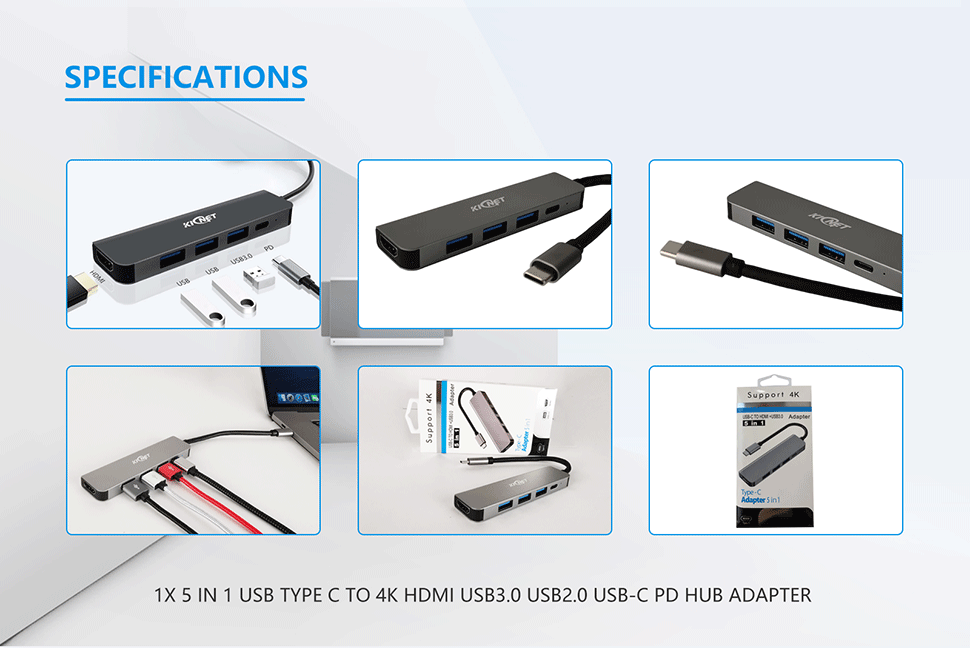 5 IN 1 USB Type C to 4K HDMI USB3.0 USB2.0 USB-C PD Hub Adapter