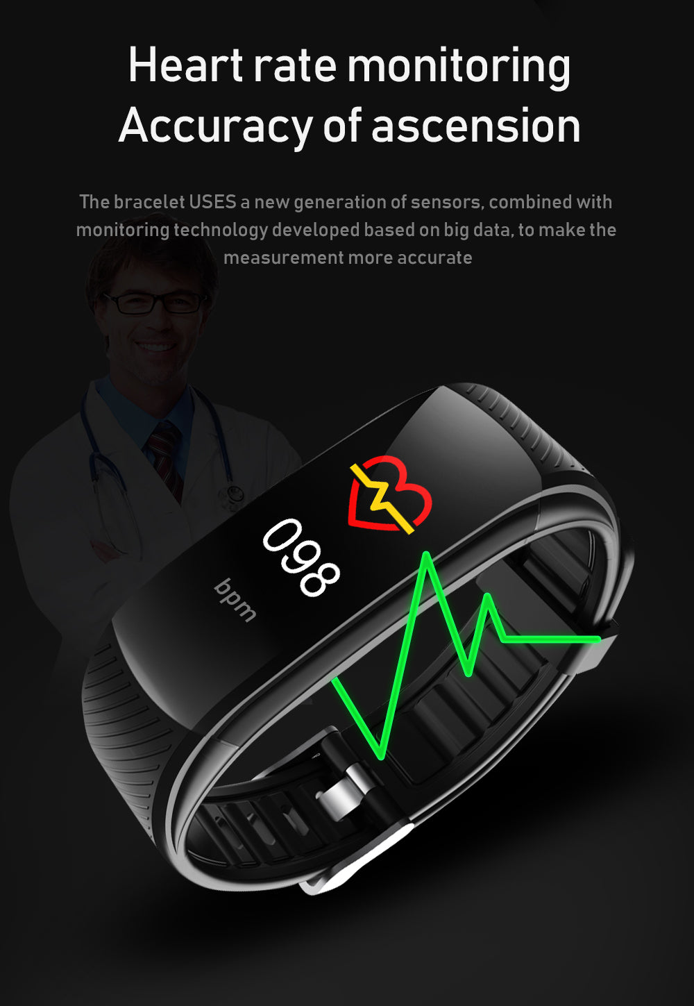C5S Smart Bracelet Bluetooth Waterproof Blood Pressure Heart Rate for IOS Android