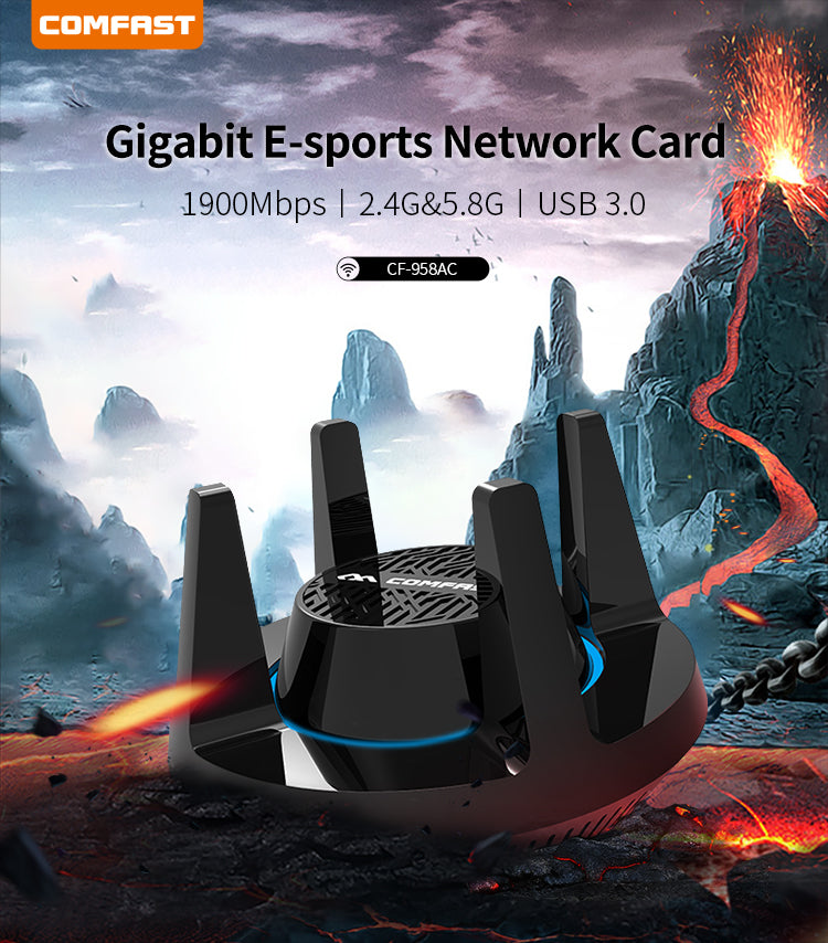 High Power PA Wifi Adapter 1900Mbps Gigabit E-Sports Network Adapter 2.4Ghz&5.8Ghz USB 3.0 PC Lan Dongle Receiver