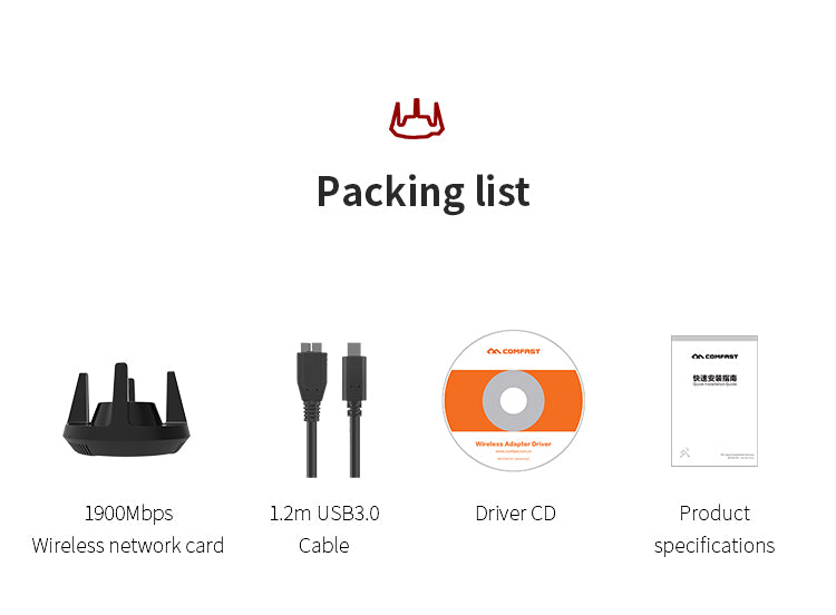 High Power PA Wifi Adapter 1900Mbps Gigabit E-Sports Network Adapter 2.4Ghz&5.8Ghz USB 3.0 PC Lan Dongle Receiver