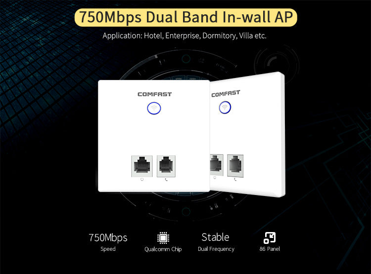 Wall Embedded Wireless AP Router 750M 80mw Output Wall WIFI Router Panel Socket 802.11a/n/ac dual band Range Extender