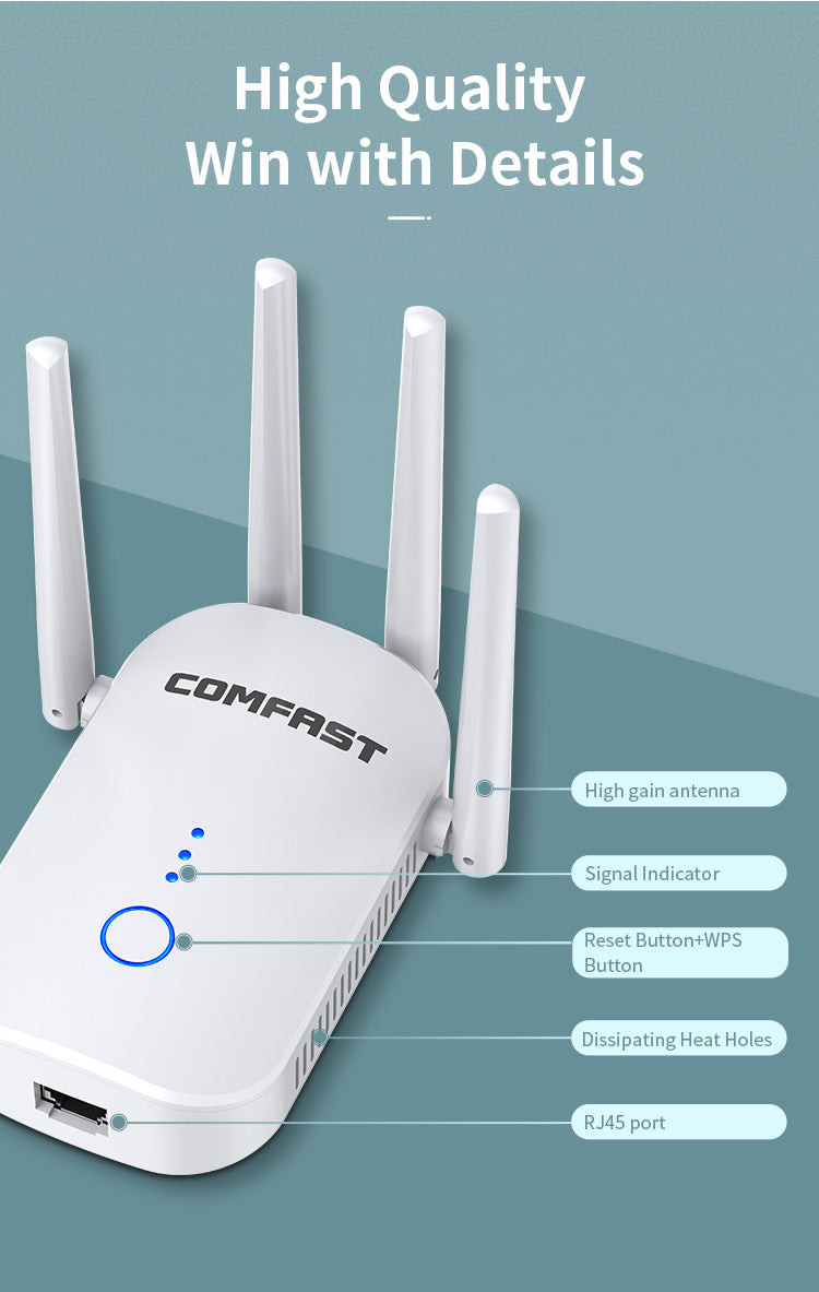 CF-WR758AC V2 1200M Wireless Repeater Wifi Range Extender Dual Band 2.4G 5.8G WiFi Amplifier Booster 4*Antenna with RJ45 Port