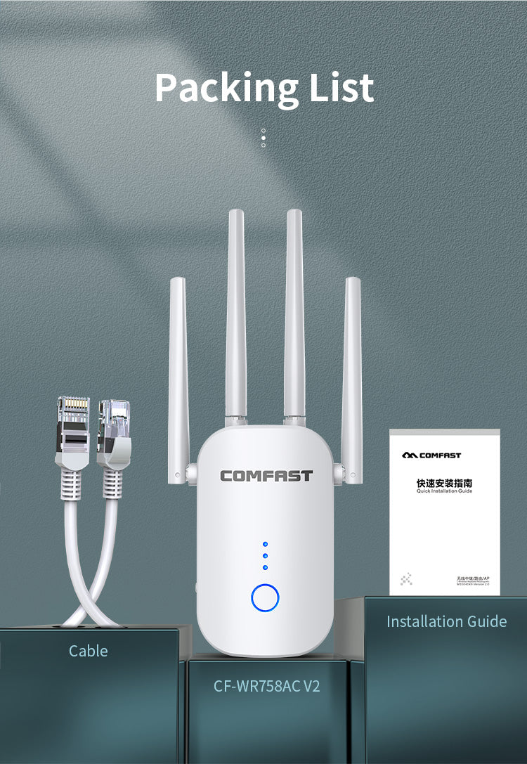 CF-WR758AC V2 1200M Wireless Repeater Wifi Range Extender Dual Band 2.4G 5.8G WiFi Amplifier Booster 4*Antenna with RJ45 Port