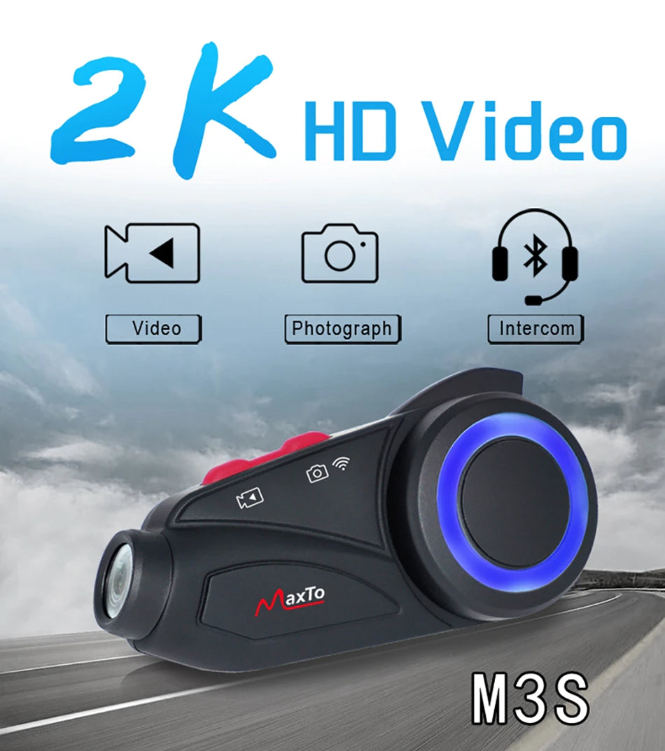 Maxto Motorcycle Helmet Headset Group Intercom With Camera 2K 1080P Wifi Video Recorder Bluetooth Interphone DVR IP67 Waterproof