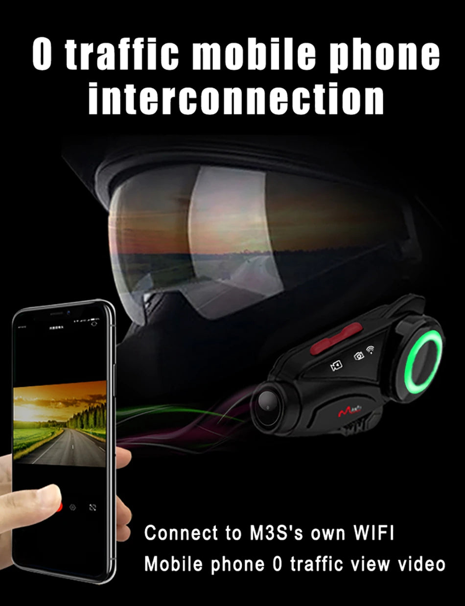 Maxto Motorcycle Helmet Headset Group Intercom With Camera 2K 1080P Wifi Video Recorder Bluetooth Interphone DVR IP67 Waterproof