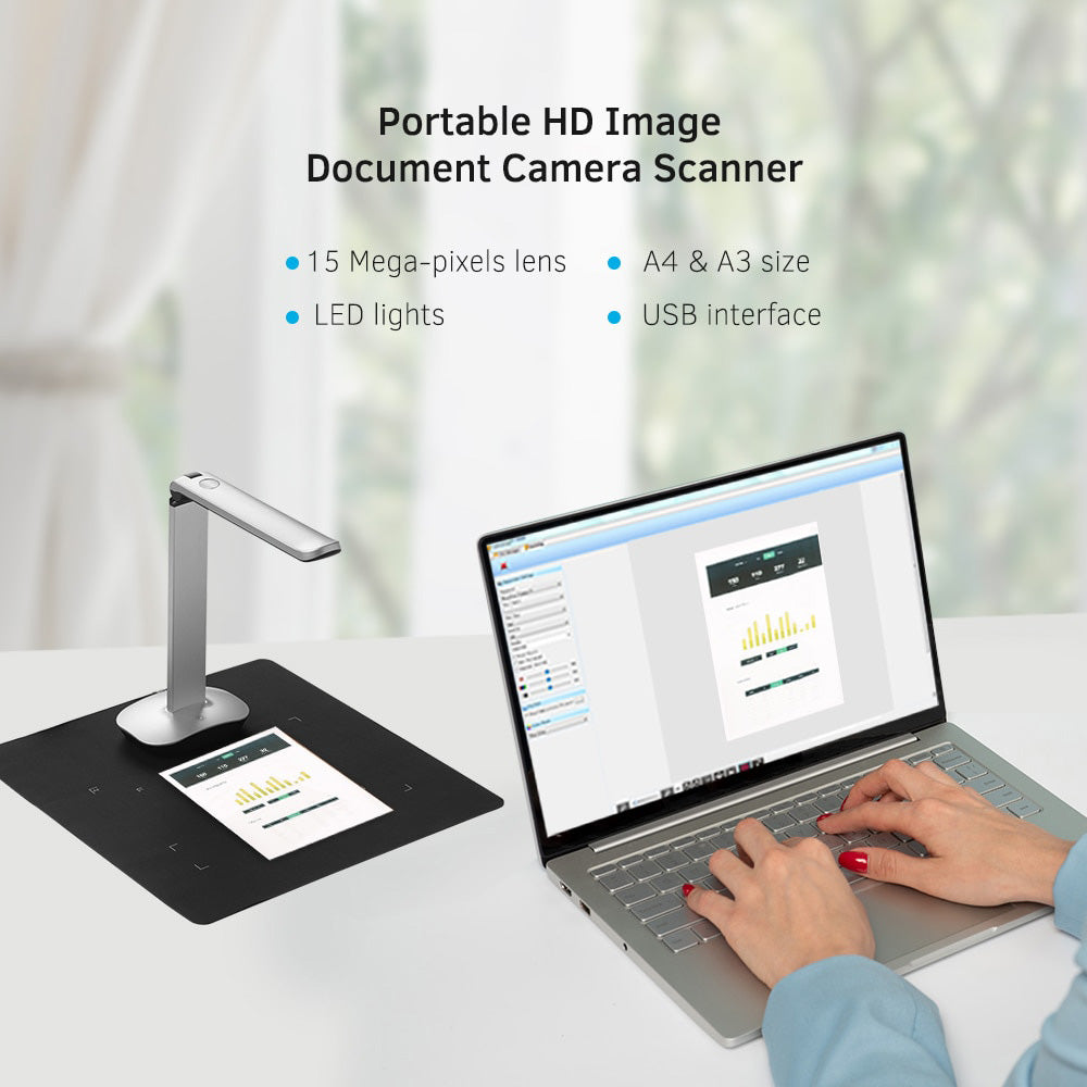 F50 Foldable HD Document Camera Scanner 15MP A3 & A4 Scanning Size LED Light