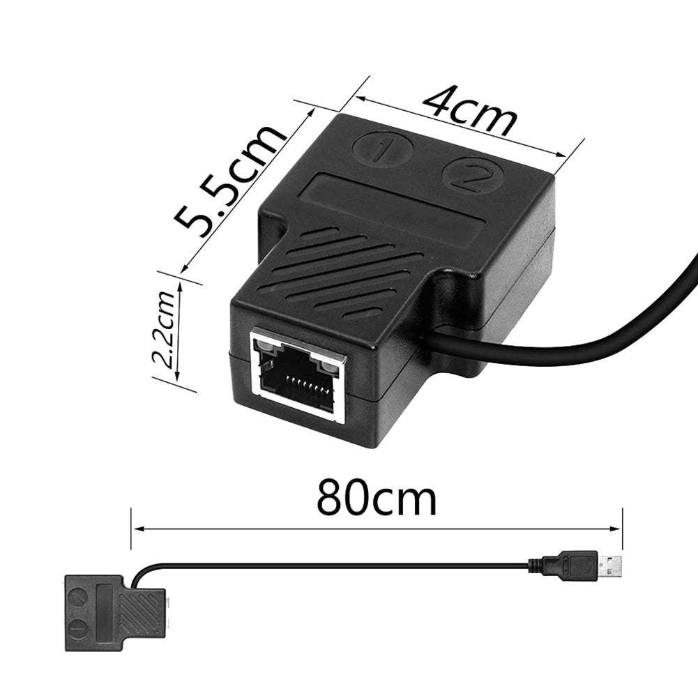 RJ45 Ethernet Splitter 1 to 2 Ways Double Female Adapter USB Power Supply