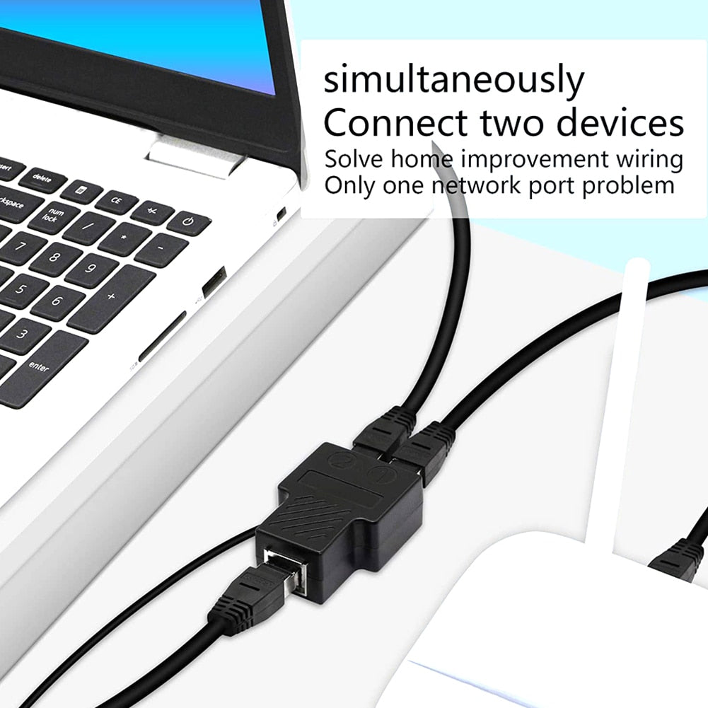 RJ45 Ethernet Splitter 1 to 2 Ways Double Female Adapter USB Power Supply