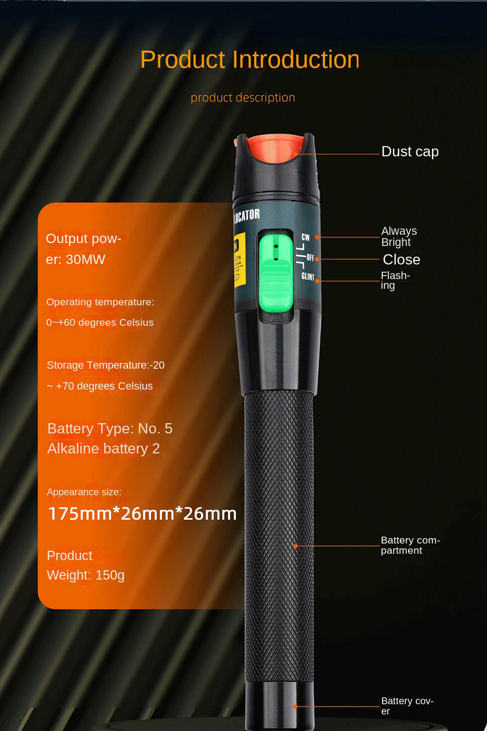 30mW 30Km Fiber Optic Test Pen Red Light Source