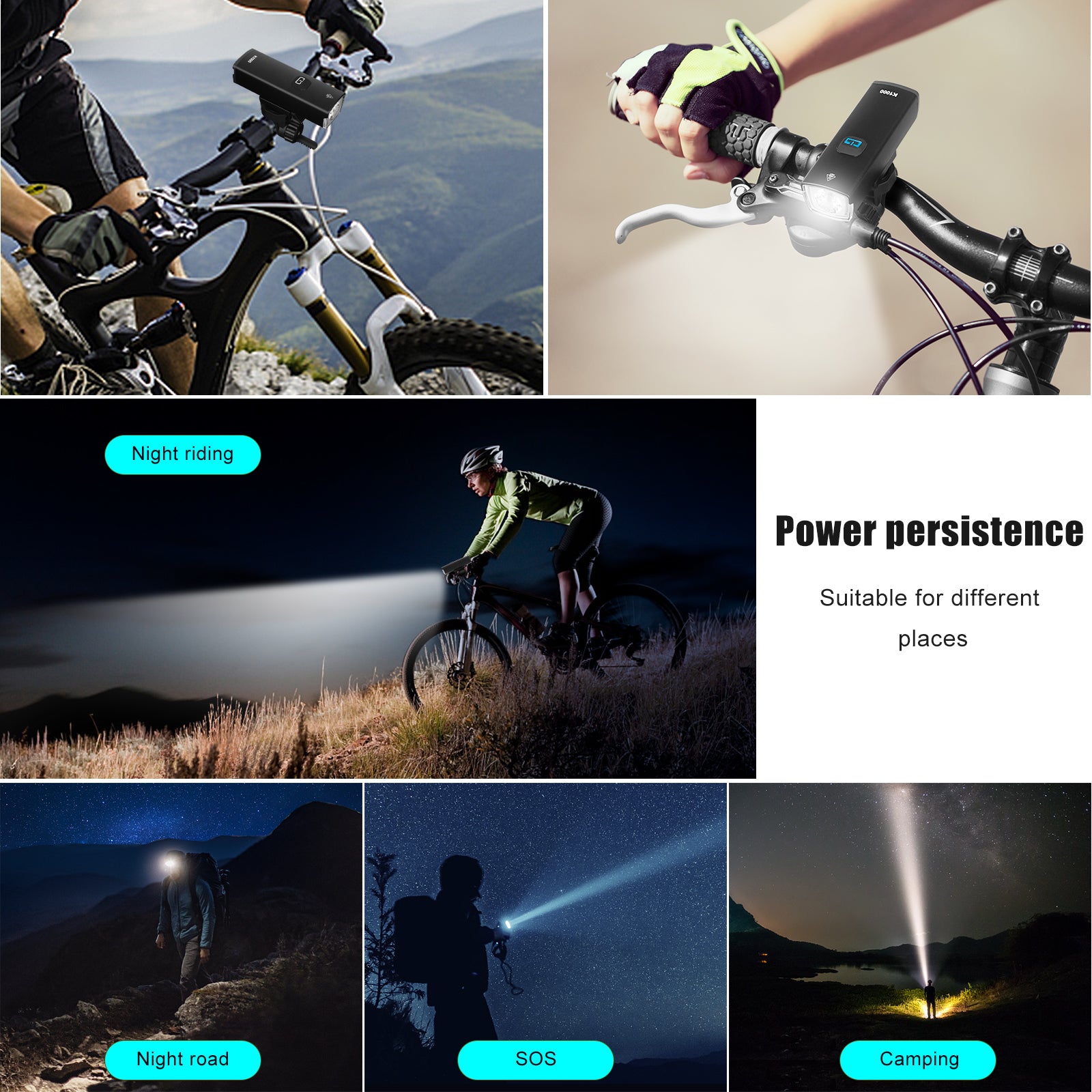 K1000 5 Modes 3000mAh 1000 Lumens USB Rechargeable Bike Lights