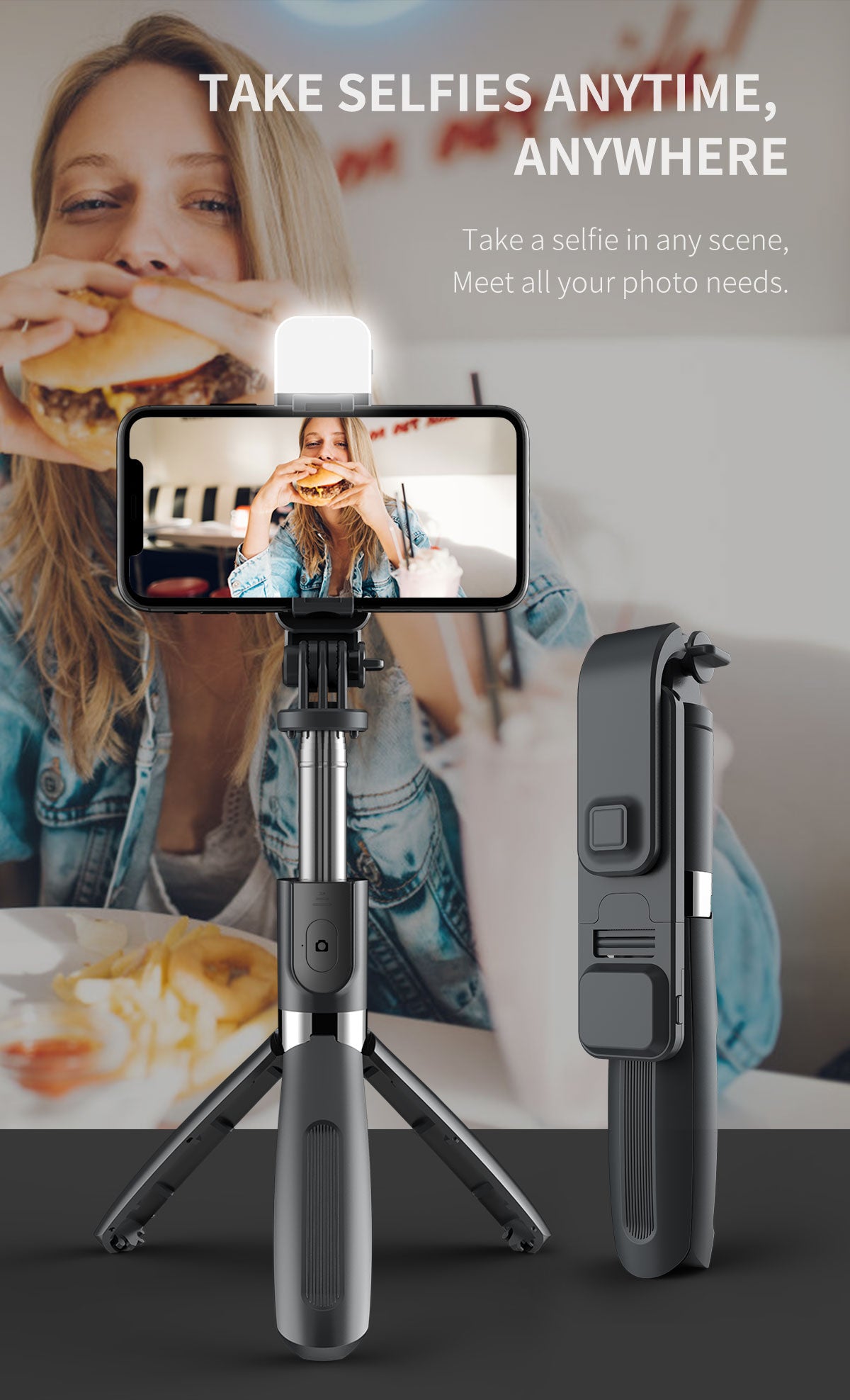 L02s Fill Light 360 Degree Rotating Wireless Portable Selfie Stick Tripod For Mobile