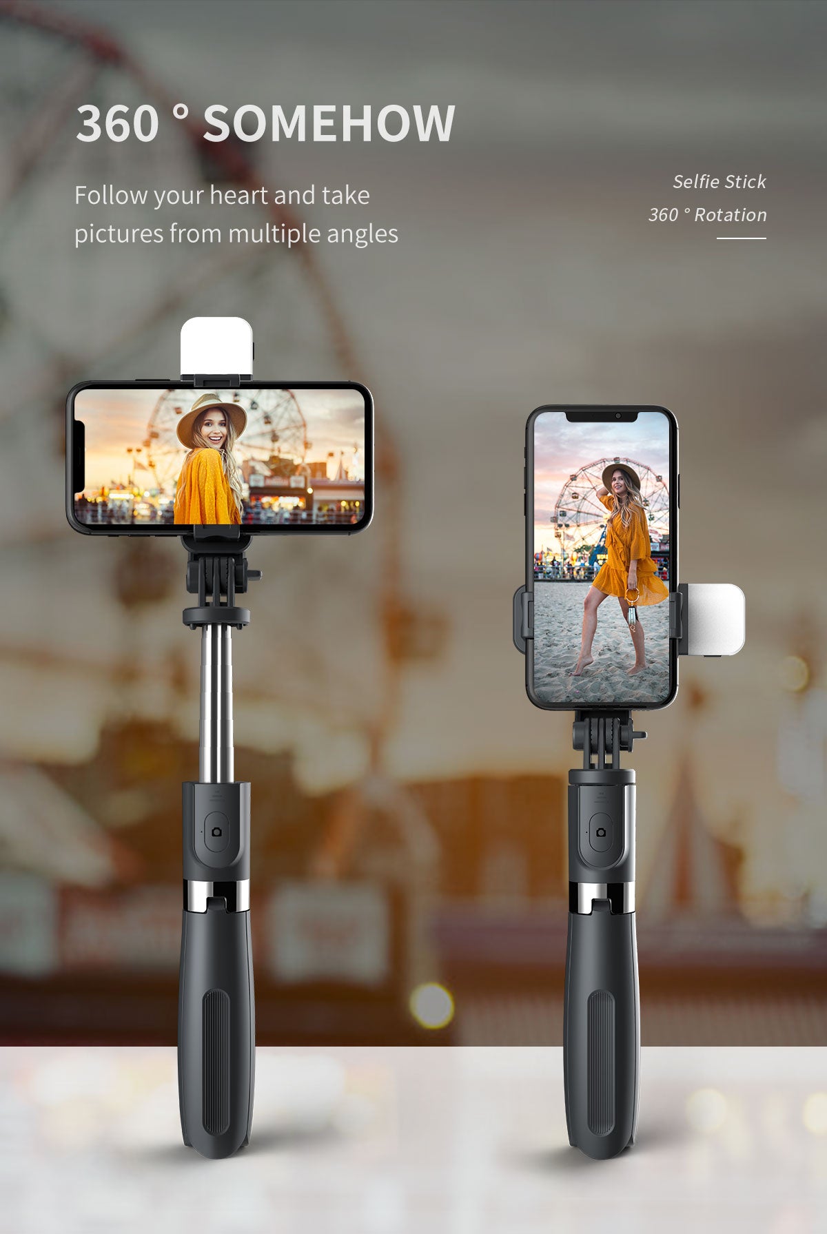 L02s Fill Light 360 Degree Rotating Wireless Portable Selfie Stick Tripod For Mobile