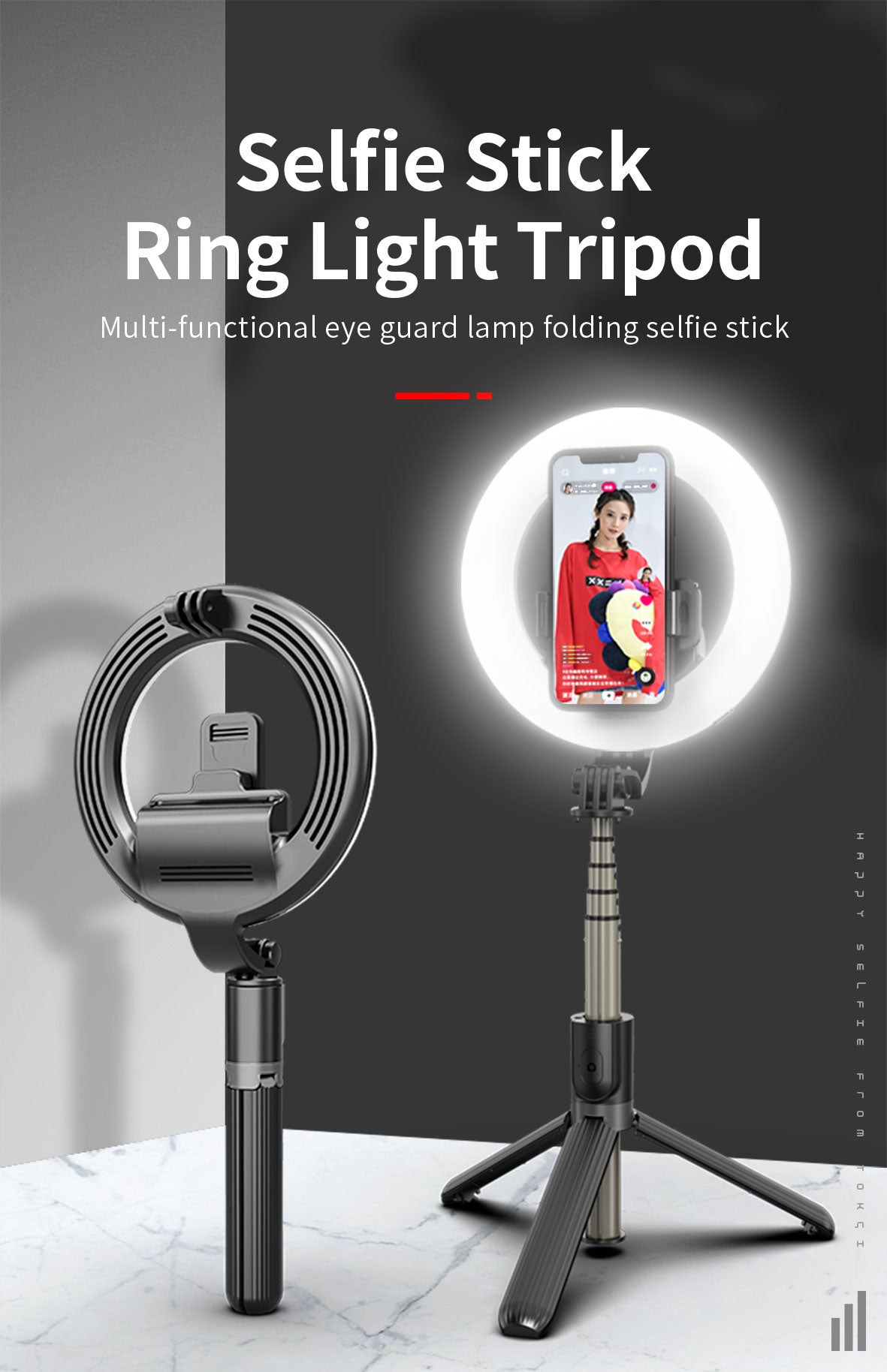 L07 5" Ring Light 360 Degree Rotating Wireless Portable Selfie Stick Tripod For Mobile