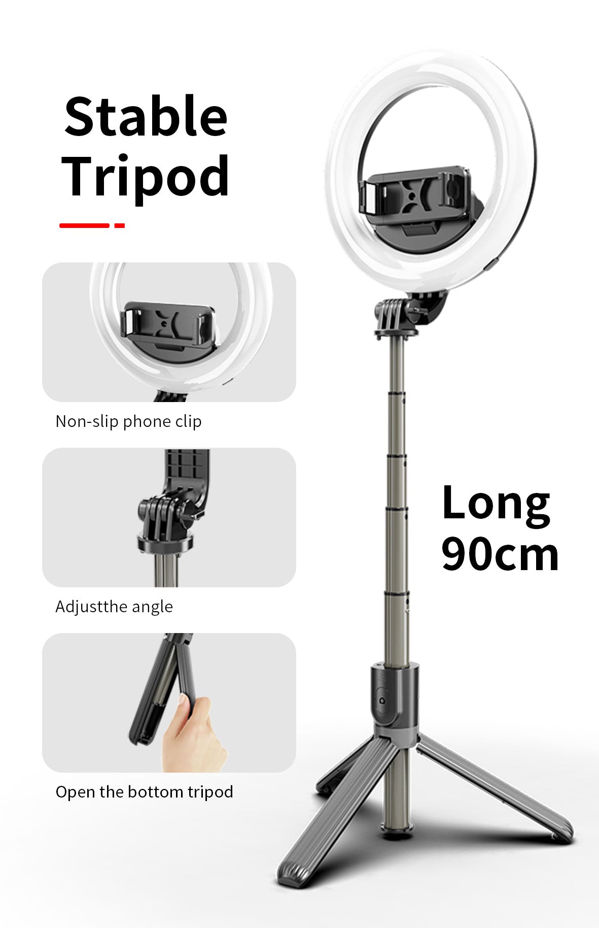 L07 5" Ring Light 360 Degree Rotating Wireless Portable Selfie Stick Tripod For Mobile