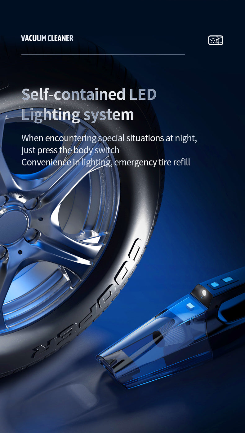 4 in 1 Car Vacuum Cleaner Powerful Vaccuming Tire Air Lighting Monitor Tire Pressure