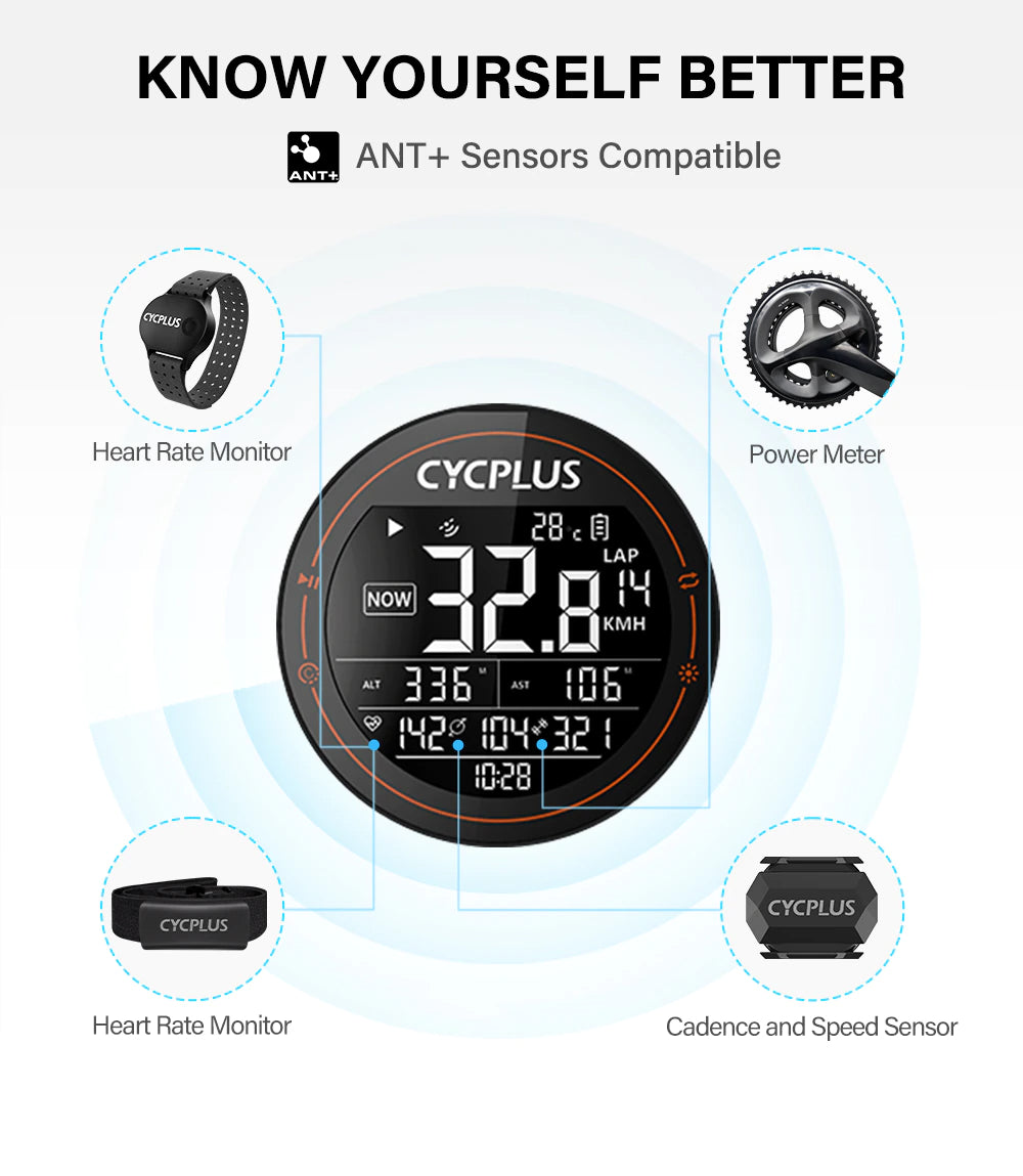 CYCPLUS M2 Cycling Bike Accessories GPS Bicycle Computer Wireless ANT+ Bluetooth Waterproof Speedometer for Garmin Wahoo XOSS