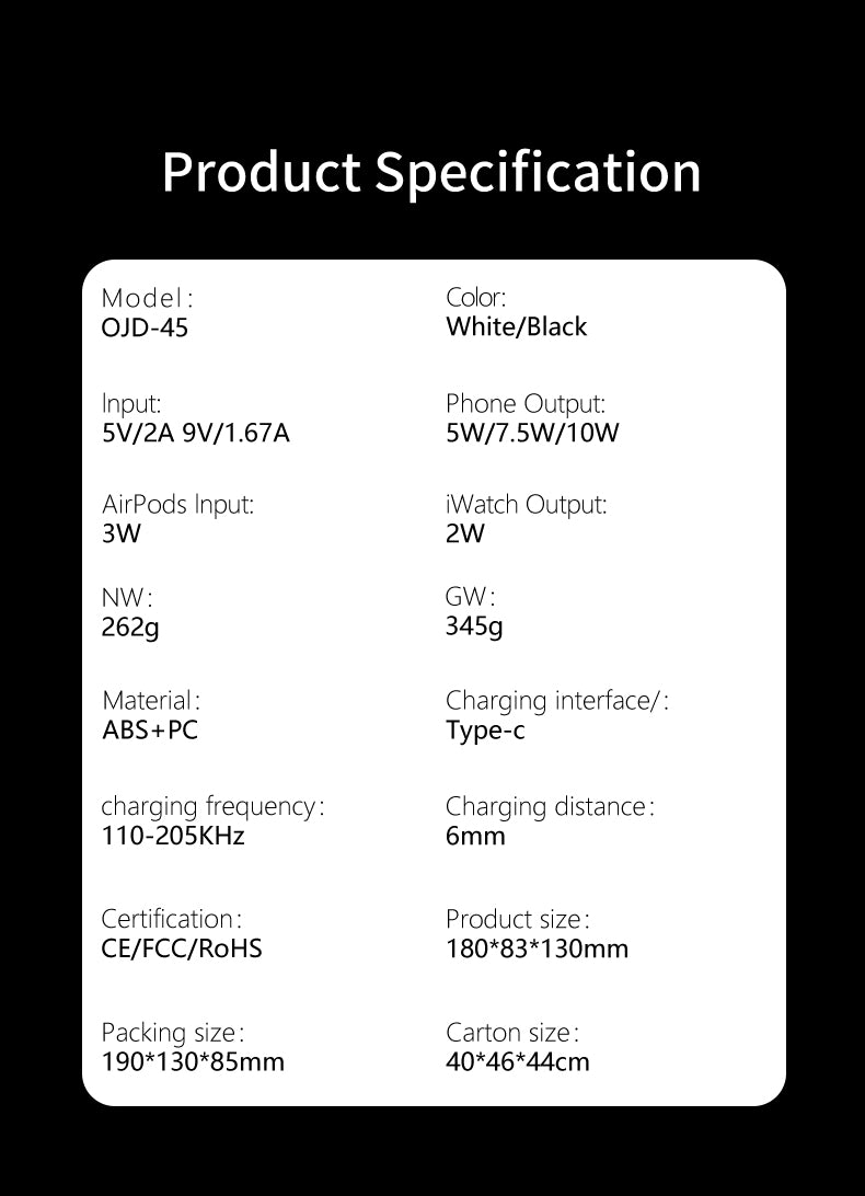 OJD-45 3 in 1 Wireless Charger Fast Charging for iPhone AirPods iWatch