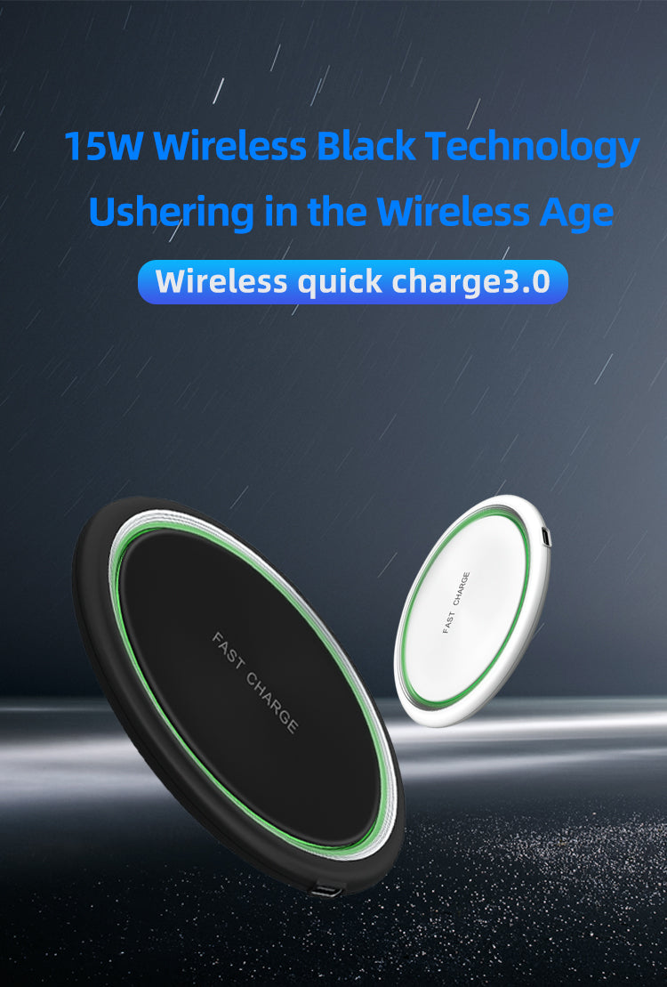 Ultra Slim Round15W Fast Charging Wireless Charger Pad  For Iphone 8 & Above, Samsung S10, Note10 & Android Support Qi-Enable Device
