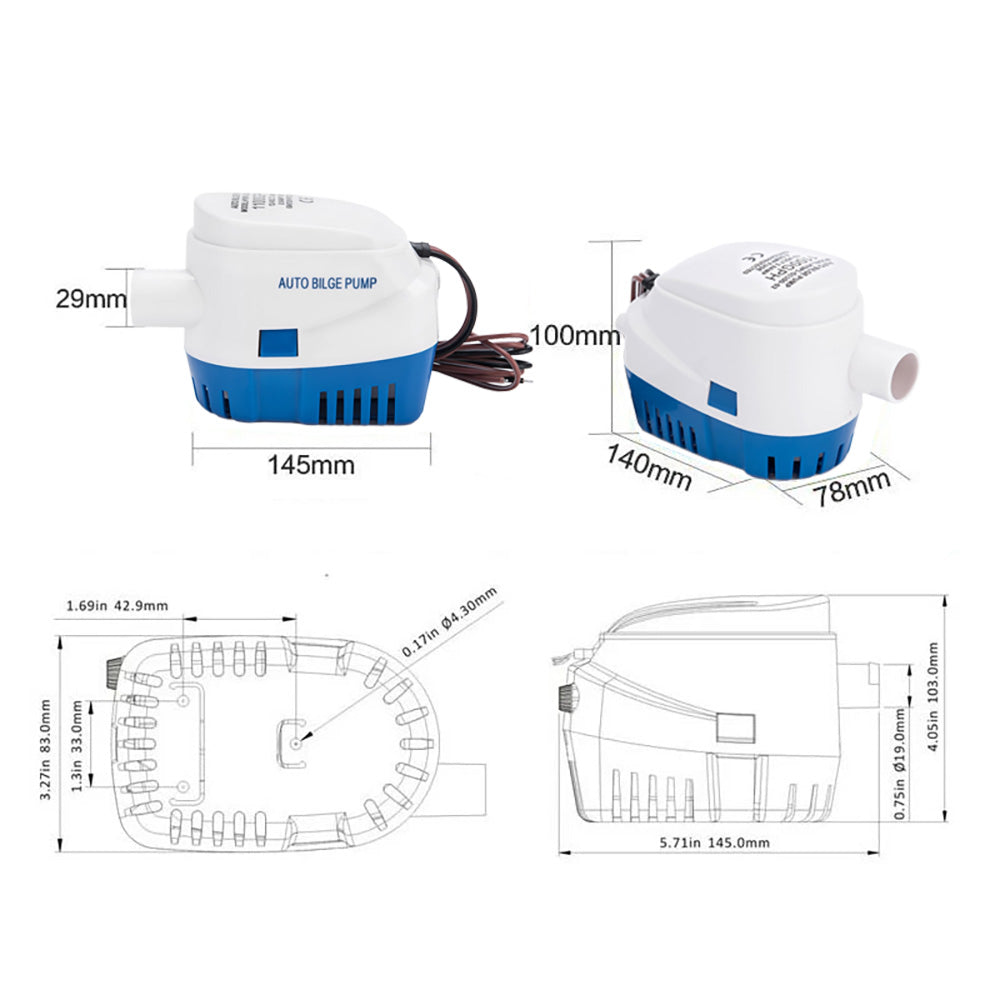 Automatic Submersible small Boat Bilge Pump 12v 1100gph Auto with Float Switch