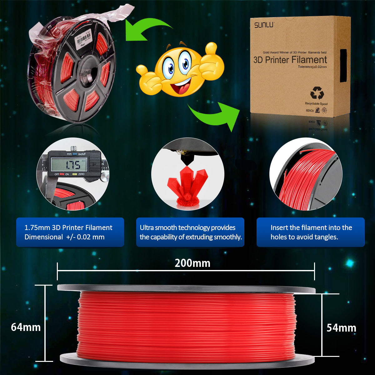 PLA 3D Filament 1.75mm Red 1KG/Roll