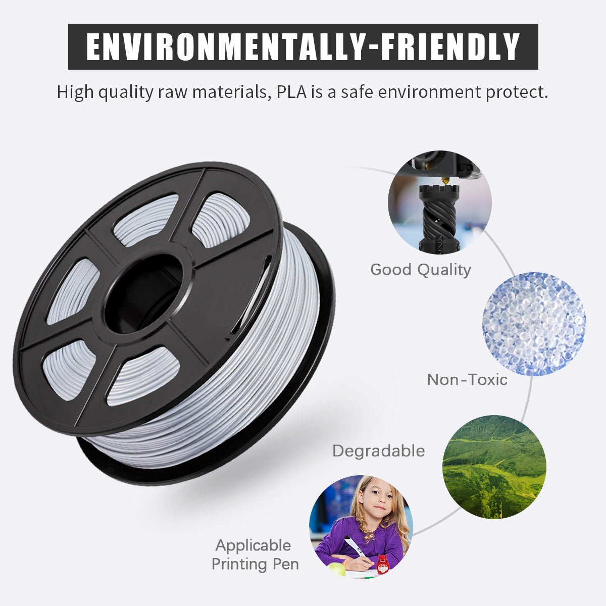 PLA 3D Filament 1.75mm Sliver 1KG/Roll