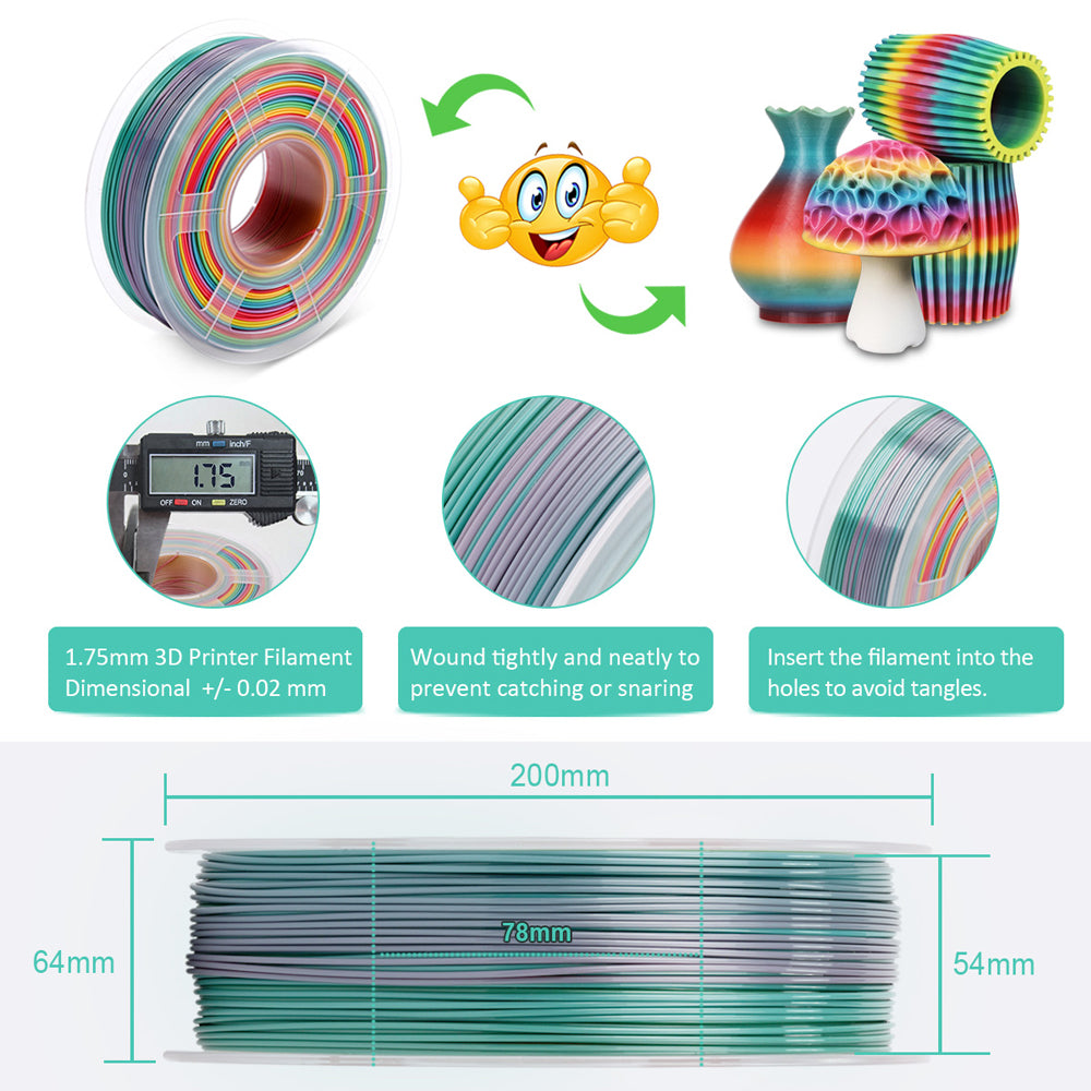 PLA 3D Filament 1.75mm Rainbow-G 1KG/Roll