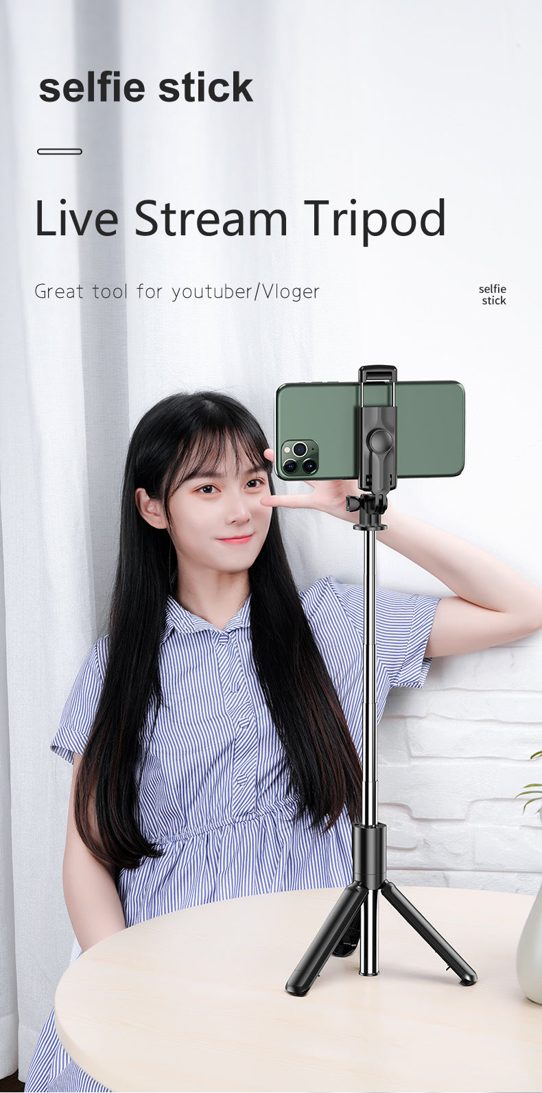 S03 Detachable clip 360 Degree Rotating Wireless Portable Selfie Stick Tripod For Mobile