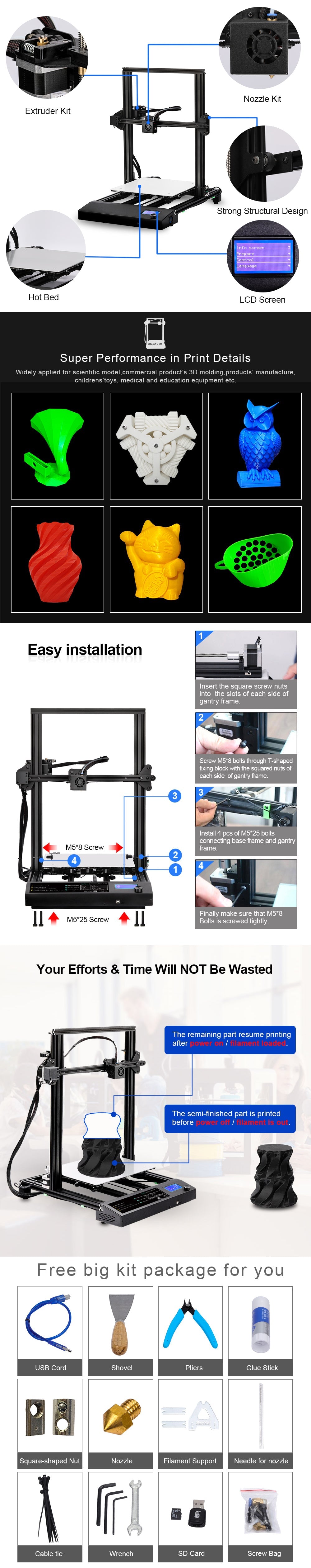 SUNLU FDM 3D Printer S8 auto-balance for beginners and industrial design