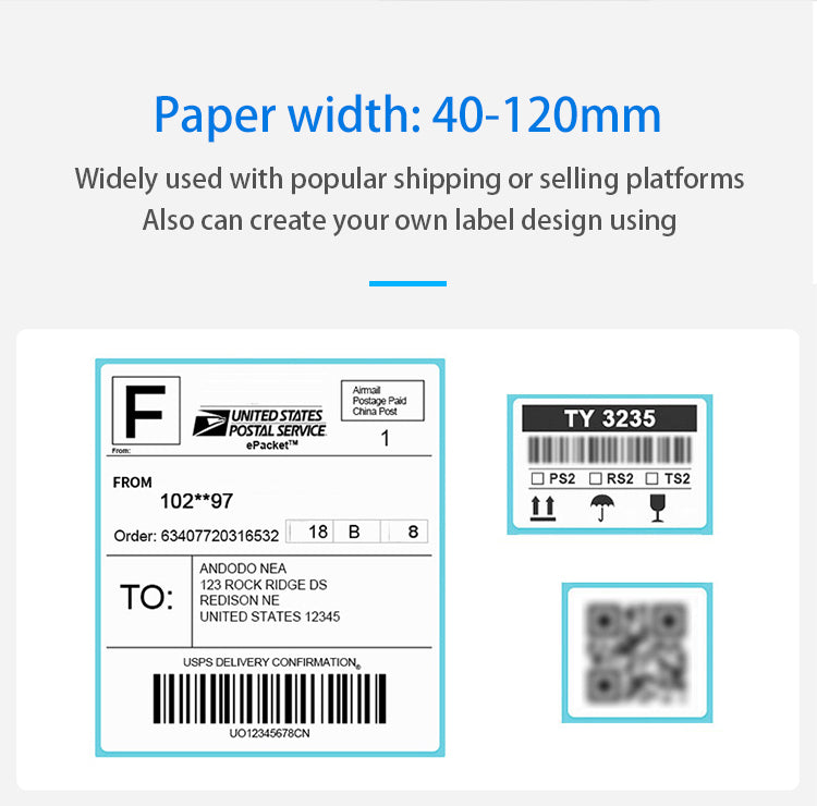 TDL407 Shipping Label  Address Product Price Barcode Sticker Width 40-120mm USB Bluetooth Thermal Printer