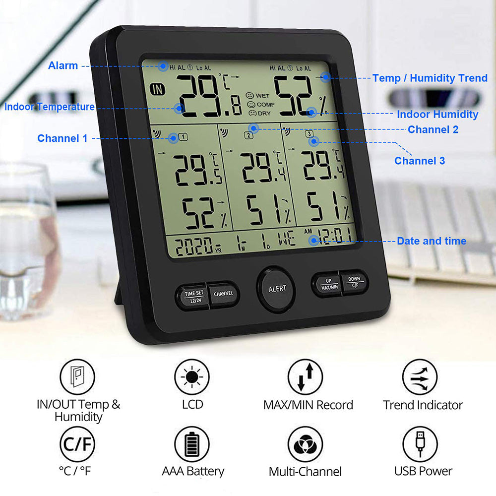 TS-6210 Multifunctional Wireless Thermometer Hygrometer Alert Clock Calendar