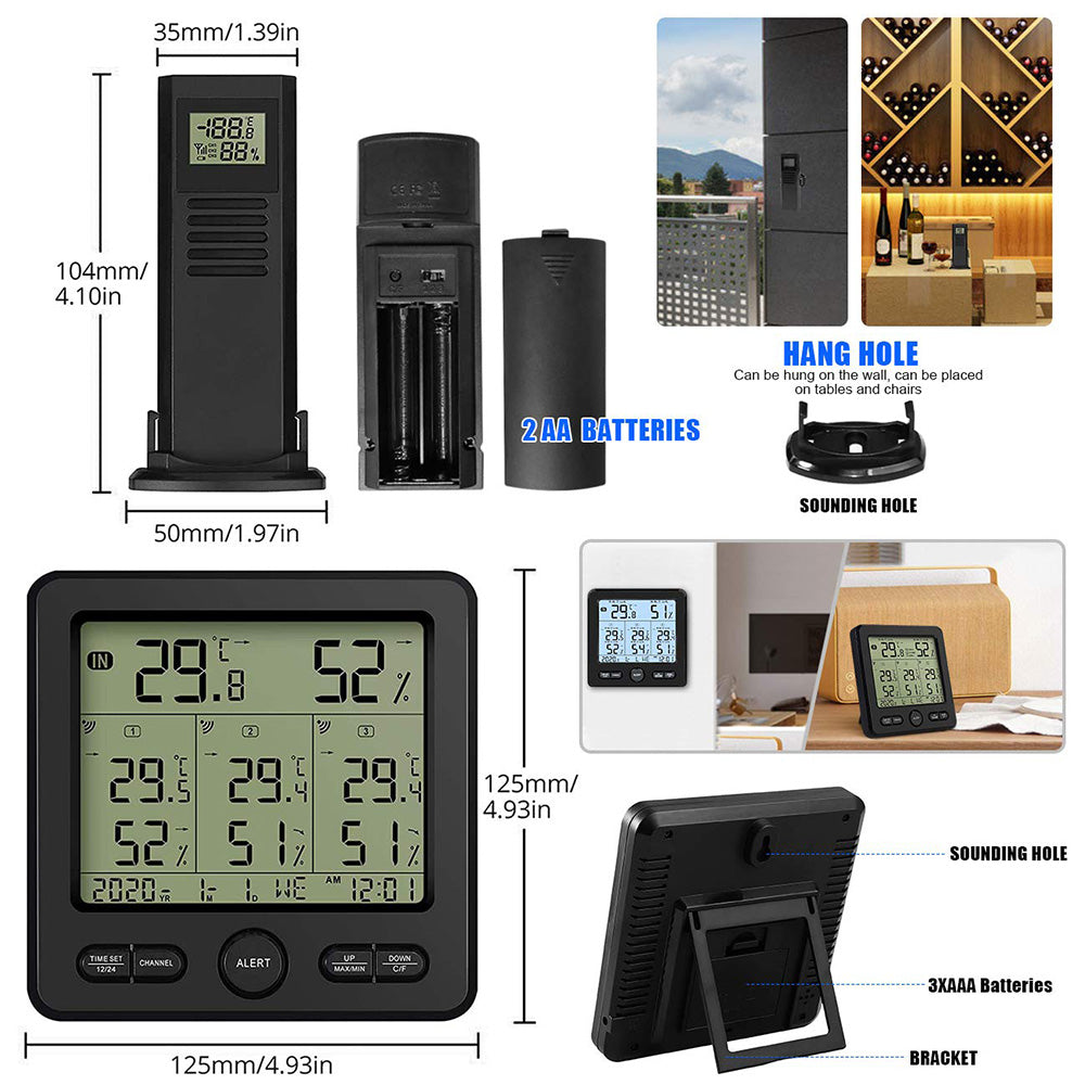 TS-6210 Multifunctional Wireless Thermometer Hygrometer Alert Clock Calendar