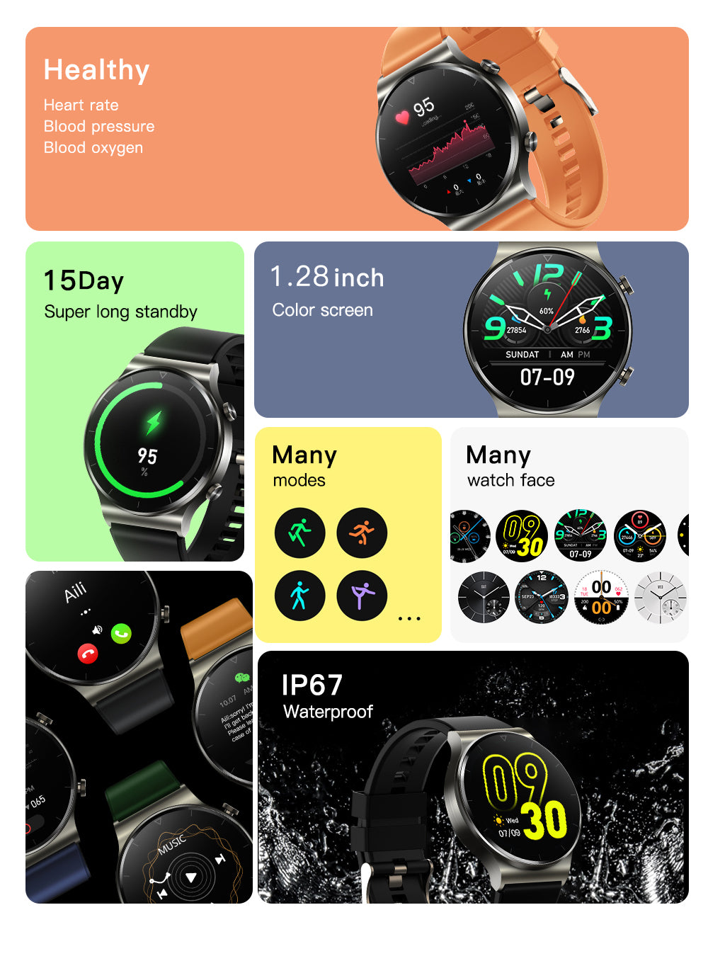 UM92 Smart Watch Bluetooth Blood Pressure Heart Rate IP67 Waterproof For IOS Android