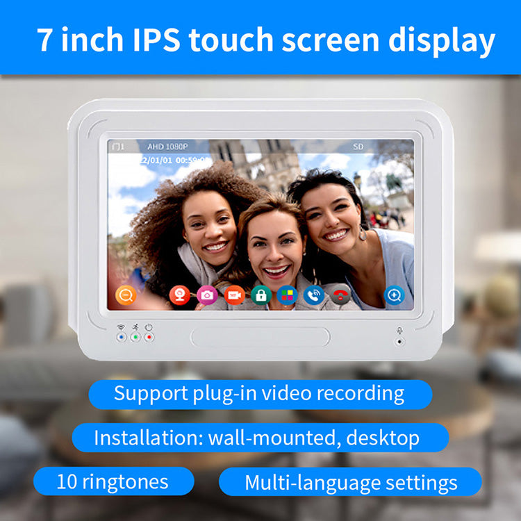 Smart WiFi Video Intercom 7 inch Touch Screen 1080P Waterproof Doorbell Camera