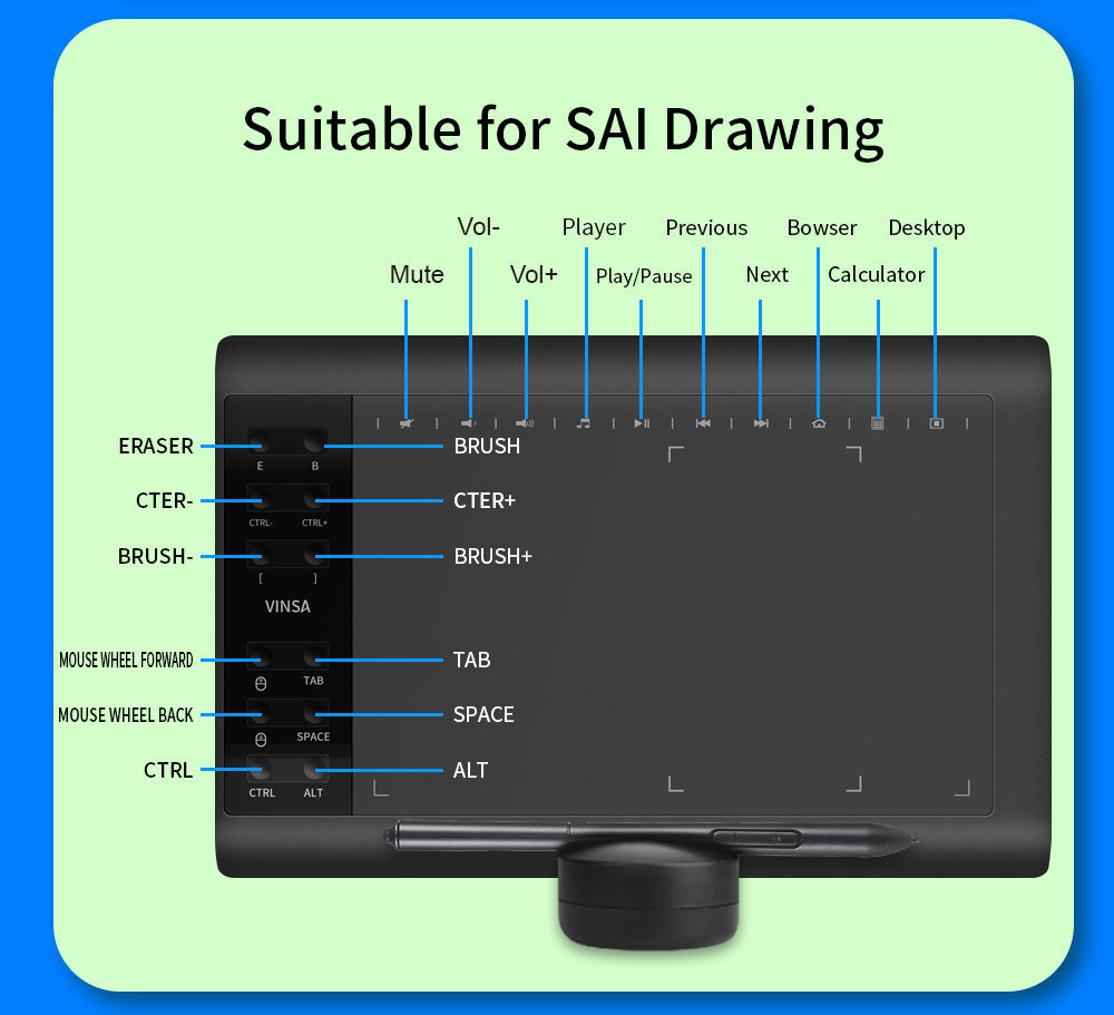 VIN1060PLUS 10x6 inch Digital  Drawing Tablet 8192 Pressure Sensitivity Tablet Battery-Free Pen Hand Painted Tablet