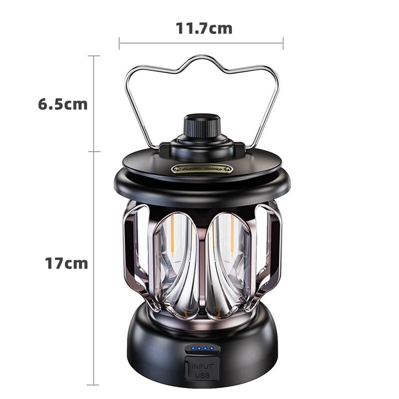 LED Camping Light Portable Retro Lantern USB Rechargeable Waterproof Outdoor