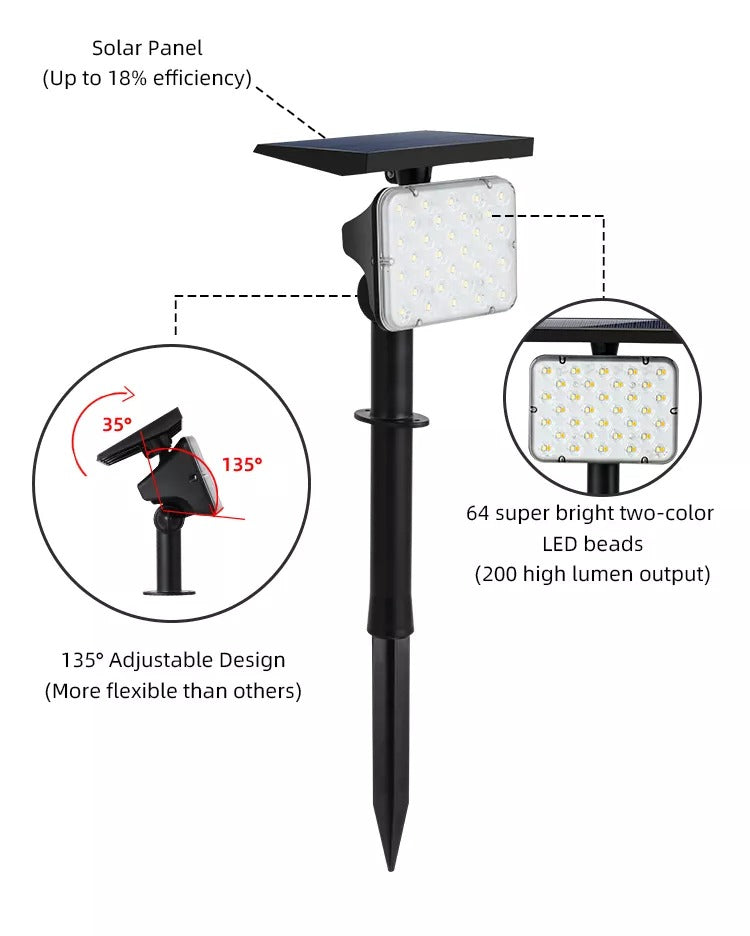 YH0517D Outdoor 2-in-1 Colored Adjustable LED Waterproof Solar Spotlights