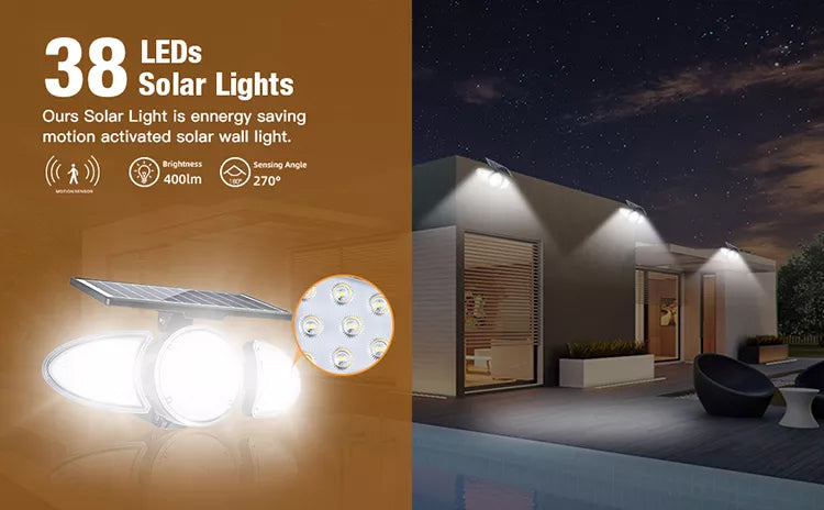 YH0530-PIR  38 LEDS  Solar Emergency Security Garden Wall Motion Sensor Light