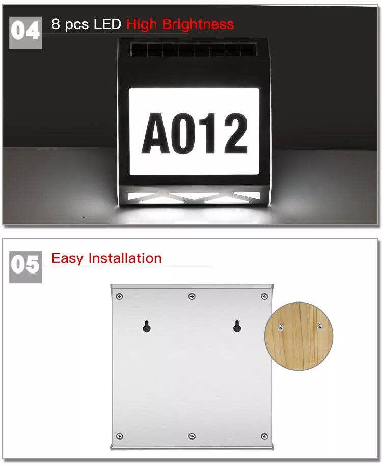 YH1101 Solar LED Address Sign Waterproof  Plate Wall Lamp House Number Light